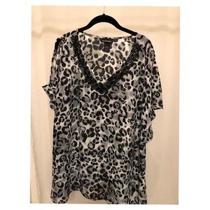 Lane Bryant, Black & Grey Leopard Print, Cold Shoulder Top, Size 18/20